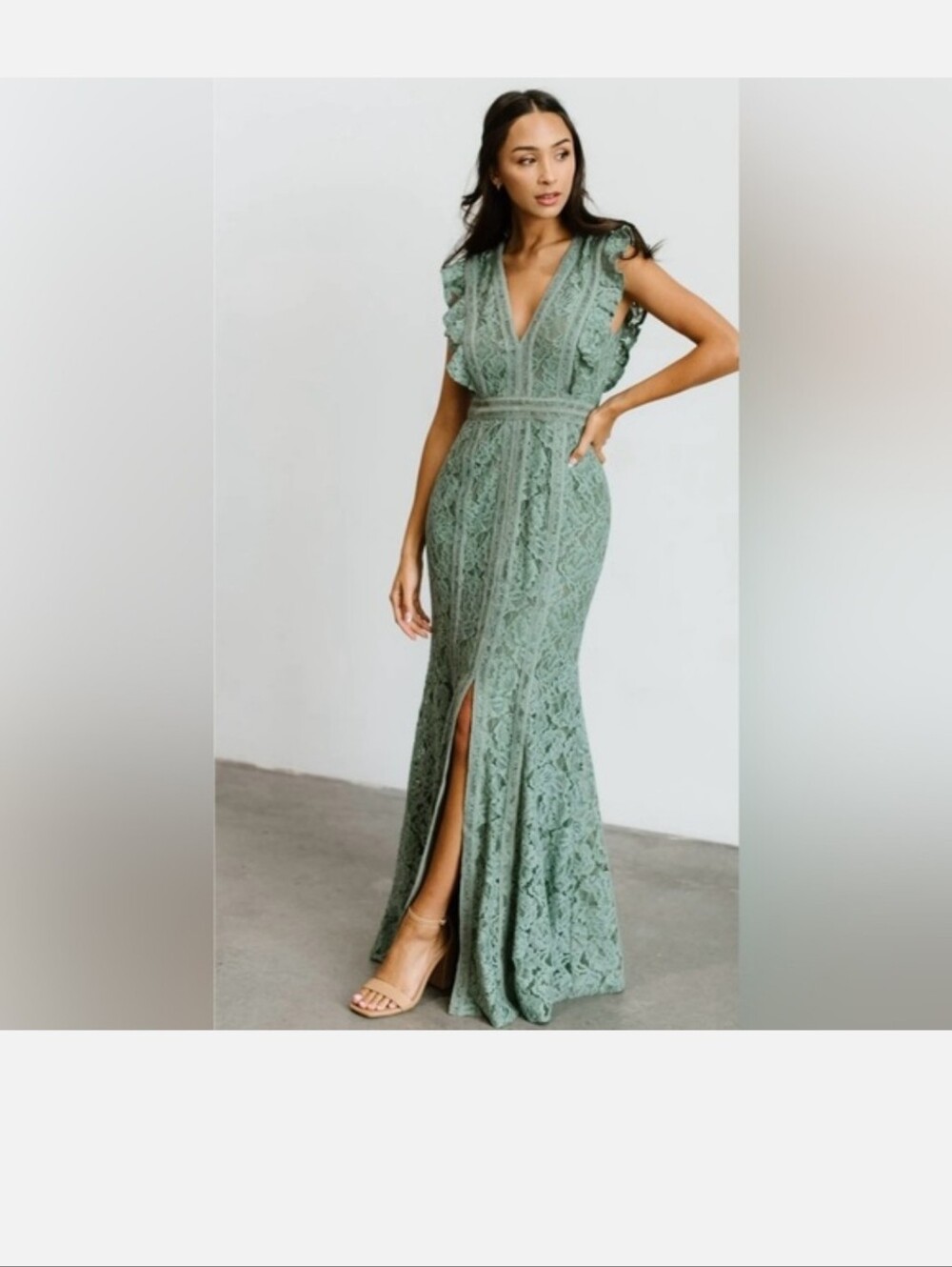 Baltic Born Sage Green Lace Midi Dress with Crochet Detail